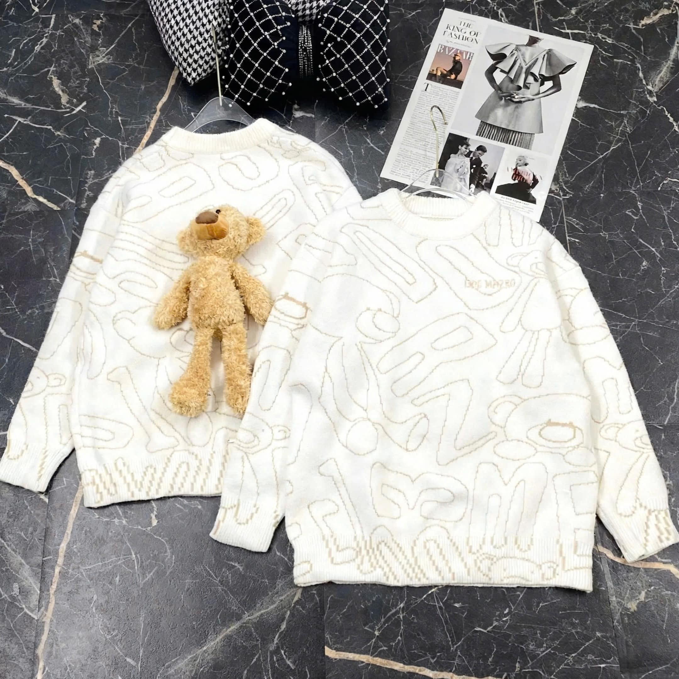Áo gấu thời trang 13DE Marzo Bear Logo Sketch Jumper Beige 4